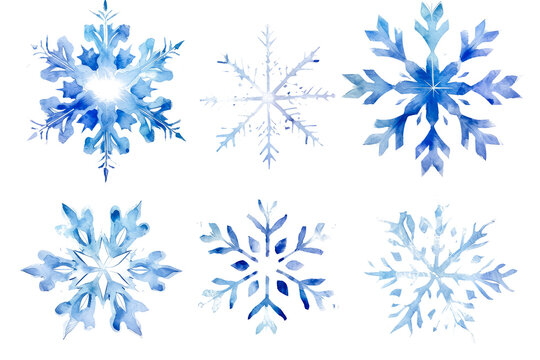Snowflake pattern, Christmas and New Year theme in watercolor style isolate on white