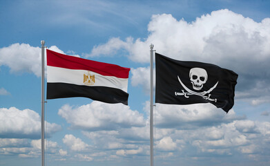 Pirate and Egypt flags, country relationship concept