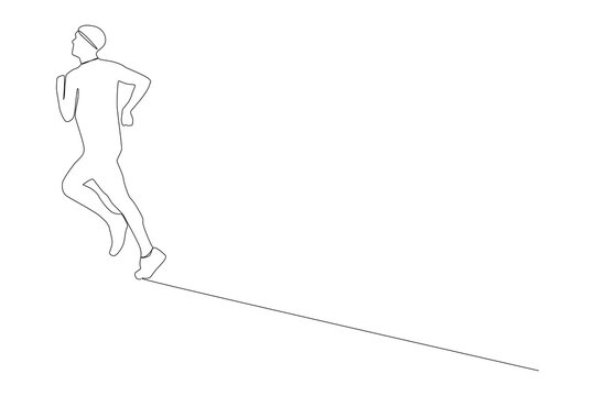 A young man jogging. One line design.