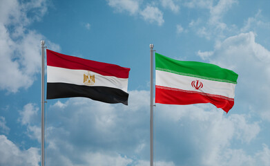 Iran and Egypt flags, country relationship concept