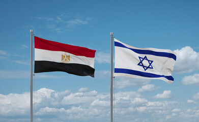 Israel and Egypt flags, country relationship concept