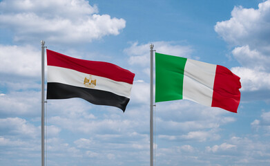 Italy and Egypt flags, country relationship concept