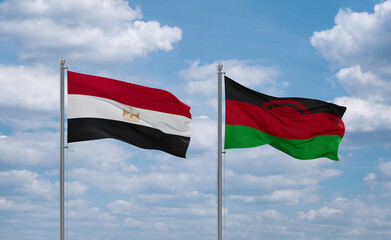 Malawi and Egypt flags, country relationship concept