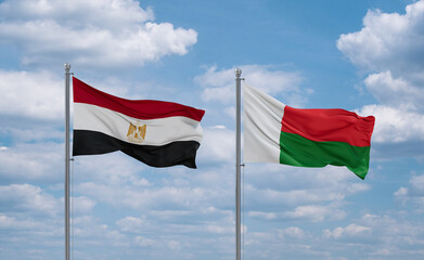 Madagascar and Egypt flags, country relationship concept