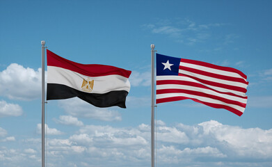 Liberia and Egypt flags, country relationship concept