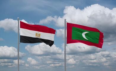 Maldives and Egypt flags, country relationship concept