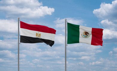 Mexico and Egypt flags, country relationship concept