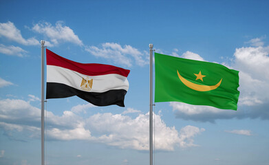 Mauritania and Egypt flags, country relationship concept