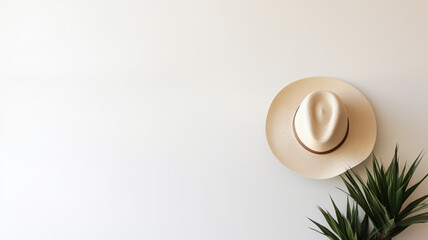 Beach hat on white background with copy space. Summer and travel concept. generativa IA