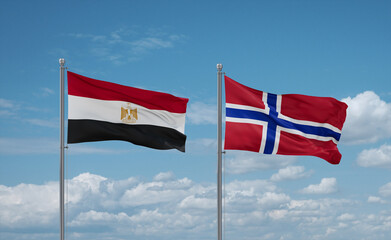 Norway and Egypt flags, country relationship concept