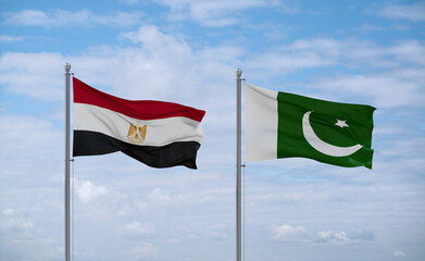 Pakistan and Egypt flags, country relationship concept