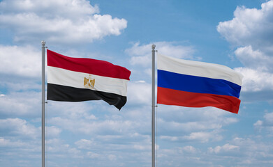 Russia and Egypt flags, country relationship concept