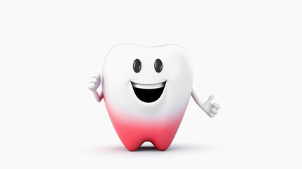 Cartoon cheerful inflamed tooth on a white background