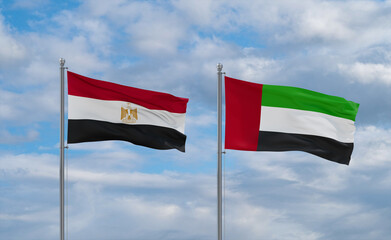 UAE and Egypt flags, country relationship concept
