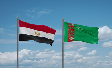 Turkmenistan and Egypt flags, country relationship concept