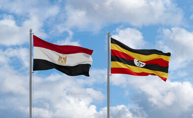 Uganda and Egypt flags, country relationship concept