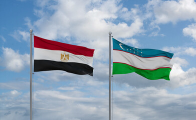 Uzbekistan and Egypt flags, country relationship concept