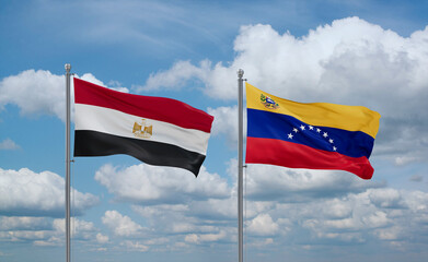 Venezuela and Egypt flags, country relationship concept