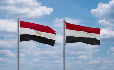 Yemen and Egypt flags, country relationship concept