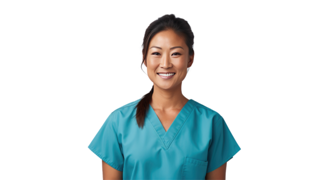 Portrait of a young Asian female nurse transparent background