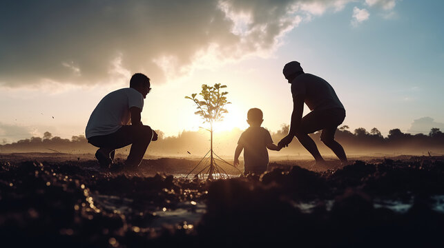 Silhouette Adults helped build the foundation for a child to grow up and grow efficiently over blurred natural team responsible for the idea of progress concept.