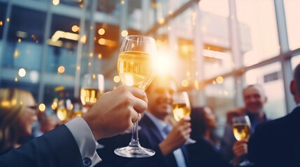 People celebrating new year with champagne toast - ai generative