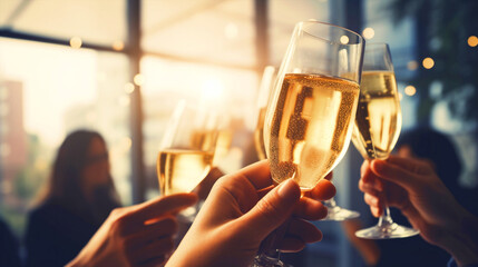 People celebrating new year with champagne toast - ai generative - obrazy, fototapety, plakaty