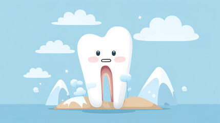 Obraz na płótnie Canvas Cartoon cheerful tooth on a blue background
