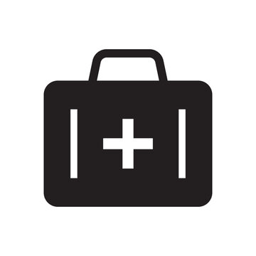 First aid box icon. First aid kit, Medical care bag icon symbol. Vector illustration.