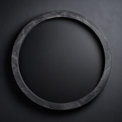 Asphalt Minimalistic Round Picture Frame. Minimalistic Ring with Realistic Texture. Square Digital Illustration. Ai Generated Empty Circle on Black Background.