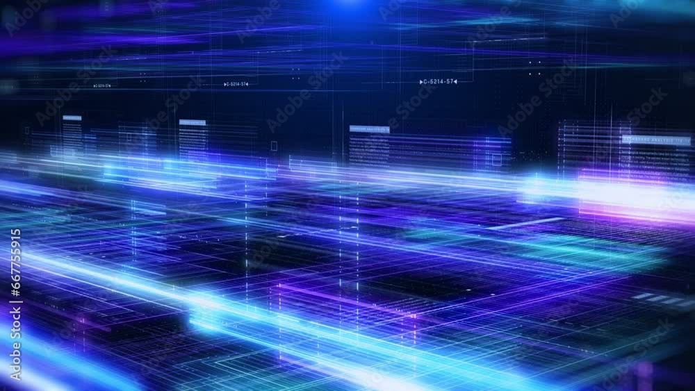 Poster HUD futuristic screen sci-fi theme vertical landscape view technology concept. Glow stream line technology data transferring  4K motion background