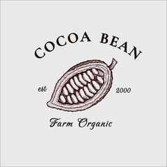 Cocoa logo template. cocoa beans logo design. Cocoa bean sketch. Hand drawn vector cocoa beans. For menu, recipe, packaging, wrapping paper, logos.