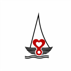 Boat logo design with a unique heart symbol.