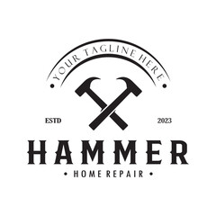 retro vintage crossed hammer and nail logo for home repair services, carpentry, badges, builders, woodworking, construction, vector