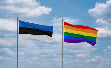 Gay Pride and Estonia flags, country relationship concept