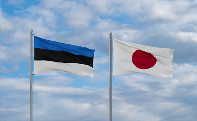 Japan and Estonia flags, country relationship concept