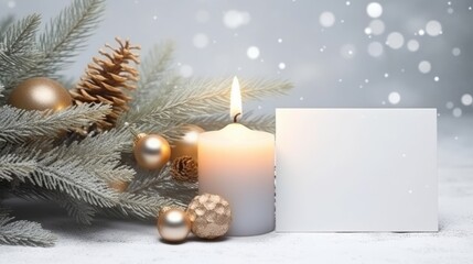 Obraz na płótnie Canvas Beautiful christmas composition with blank mockup card and fir branches