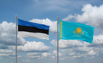 Kazakhstan and Estonia flags, country relationship concept