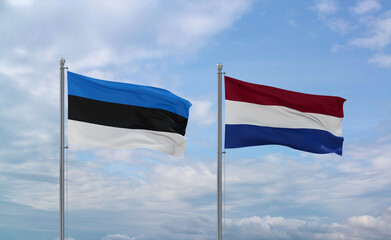 Netherlands and Estonia flags, country relationship concept