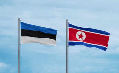 North Korea and Estonia flags, country relationship concept