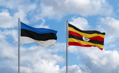 Uganda and Estonia flags, country relationship concept