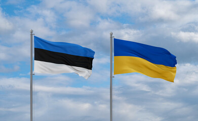 Ukraine and Estonia flags, country relationship concept