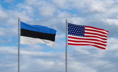 USA and Estonia flags, country relationship concepts