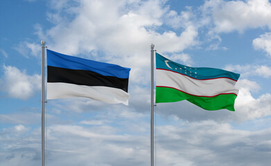 Uzbekistan and Estonia flags, country relationship concept
