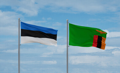 Zambia and Estonia flags, country relationship concept
