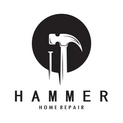 retro vintage crossed hammer and nail logo for home repair services, carpentry, badges, builders, woodworking, construction, vector