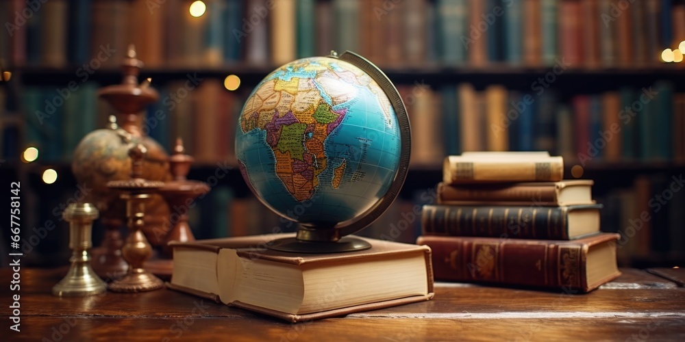 Leinwandbilder a globe sitting on top of a wooden table. this image can be used to represent concepts such as trave