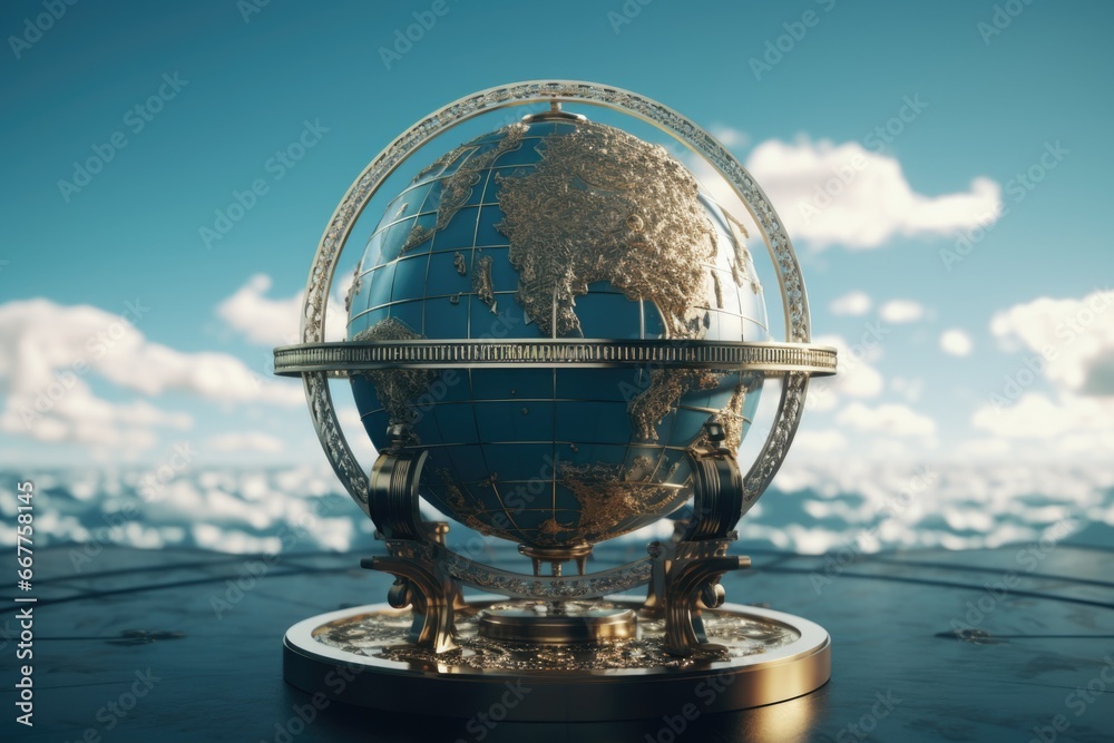 Aufkleber a globe sitting on top of a wooden table. suitable for educational or travel-related concepts.