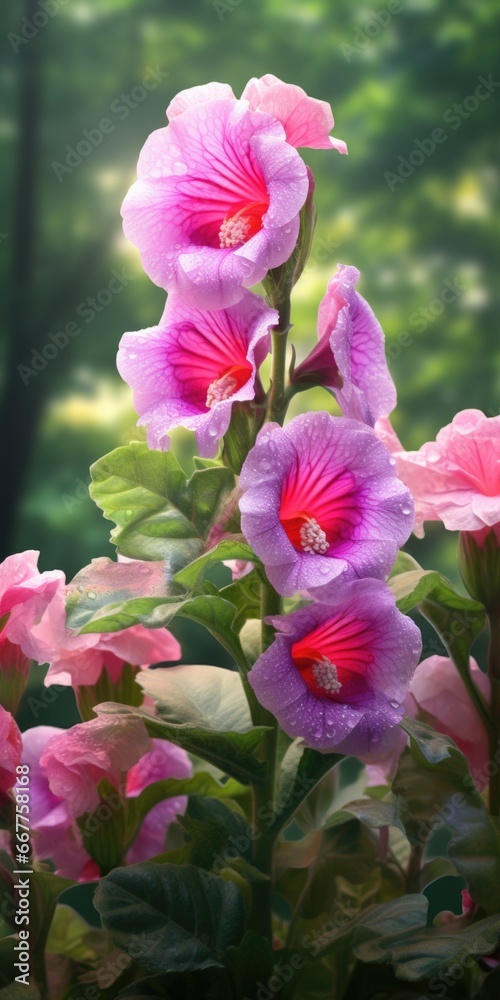 Poster A close up view of a vibrant bunch of flowers. This image can be used to add a pop of color and beauty to various projects.