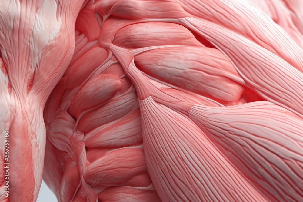 Poster A close up view of the muscles of a flamingo. This image can be used to study the anatomy of flamingos or to illustrate the beauty and intricacy of nature.